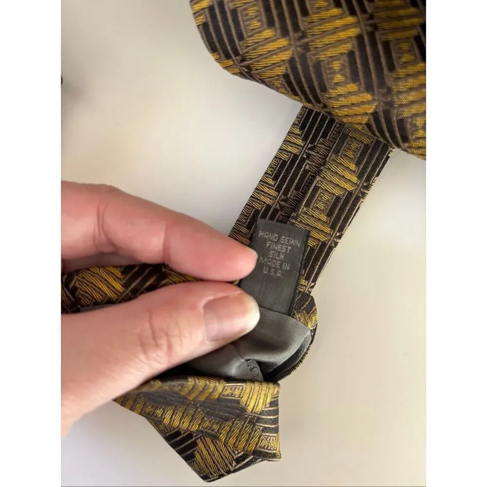 Robert Talbott Best of Class Silk Tie Gold Black Geometric USA